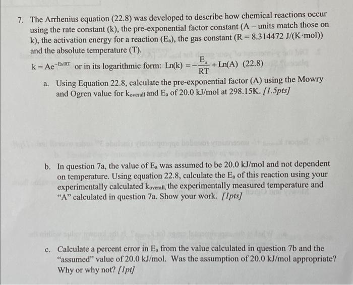 7 The Arrhenius Equation 22 8 Was Developed To Chegg Com   Image