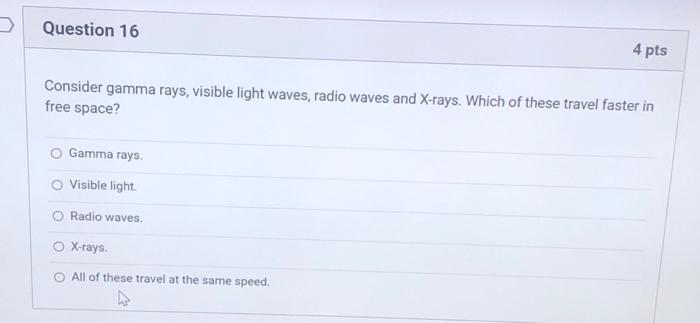 Solved Question 16 4 pts Consider gamma rays, visible light | Chegg.com