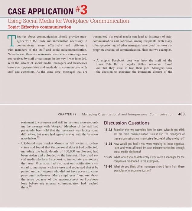 Solved CASE APPLICATION #3 Using Social Media for Workplace | Chegg.com