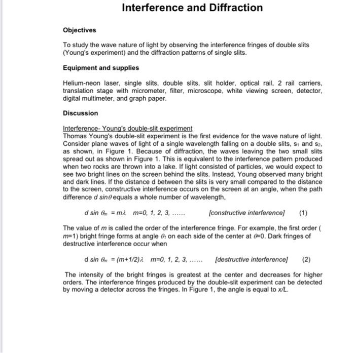 Discussion
Interference-Youngs double-slit experiment
Thomas Youngs double-slit experiment is the first evidence for the wa