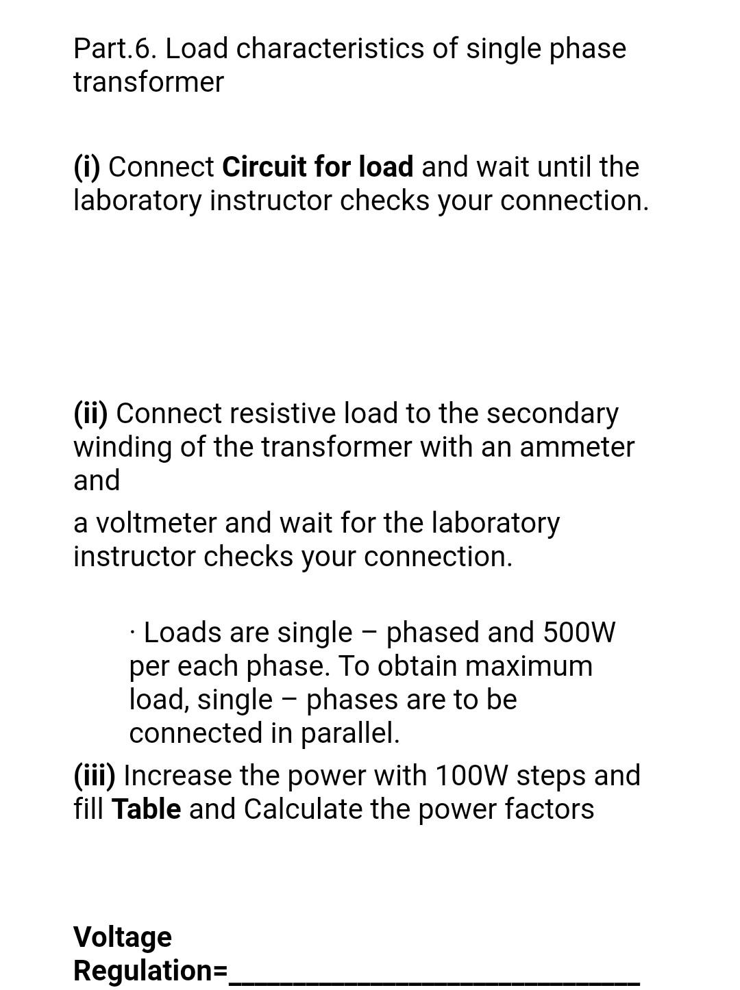 Solved Part.6. Load characteristics of single phase | Chegg.com