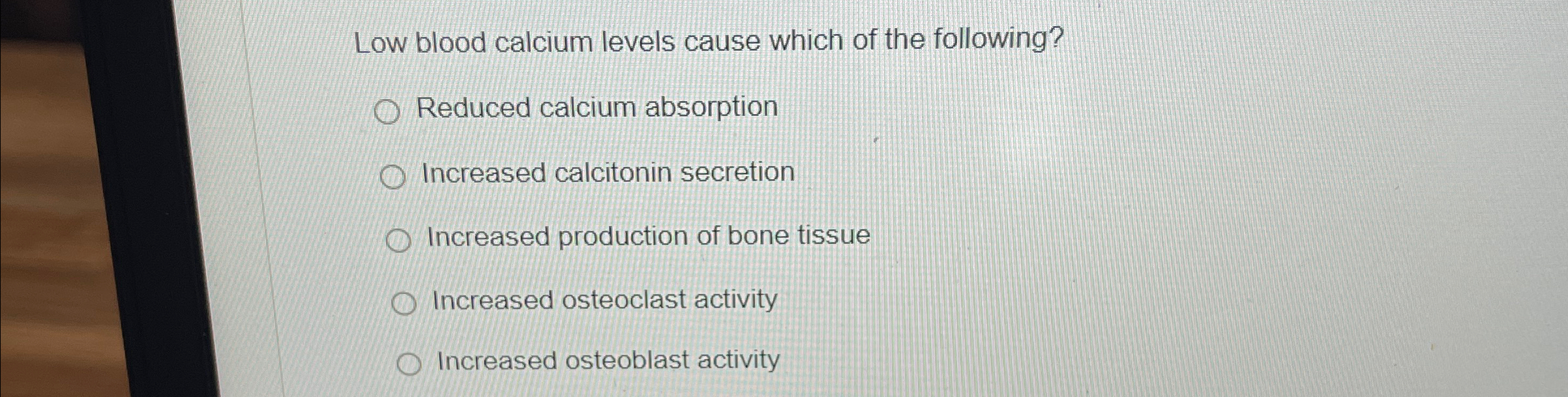 Solved Low blood calcium levels cause which of the | Chegg.com