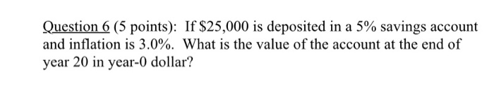 Solved Question 6 (5 points): If $25,0000 is deposited in a | Chegg.com