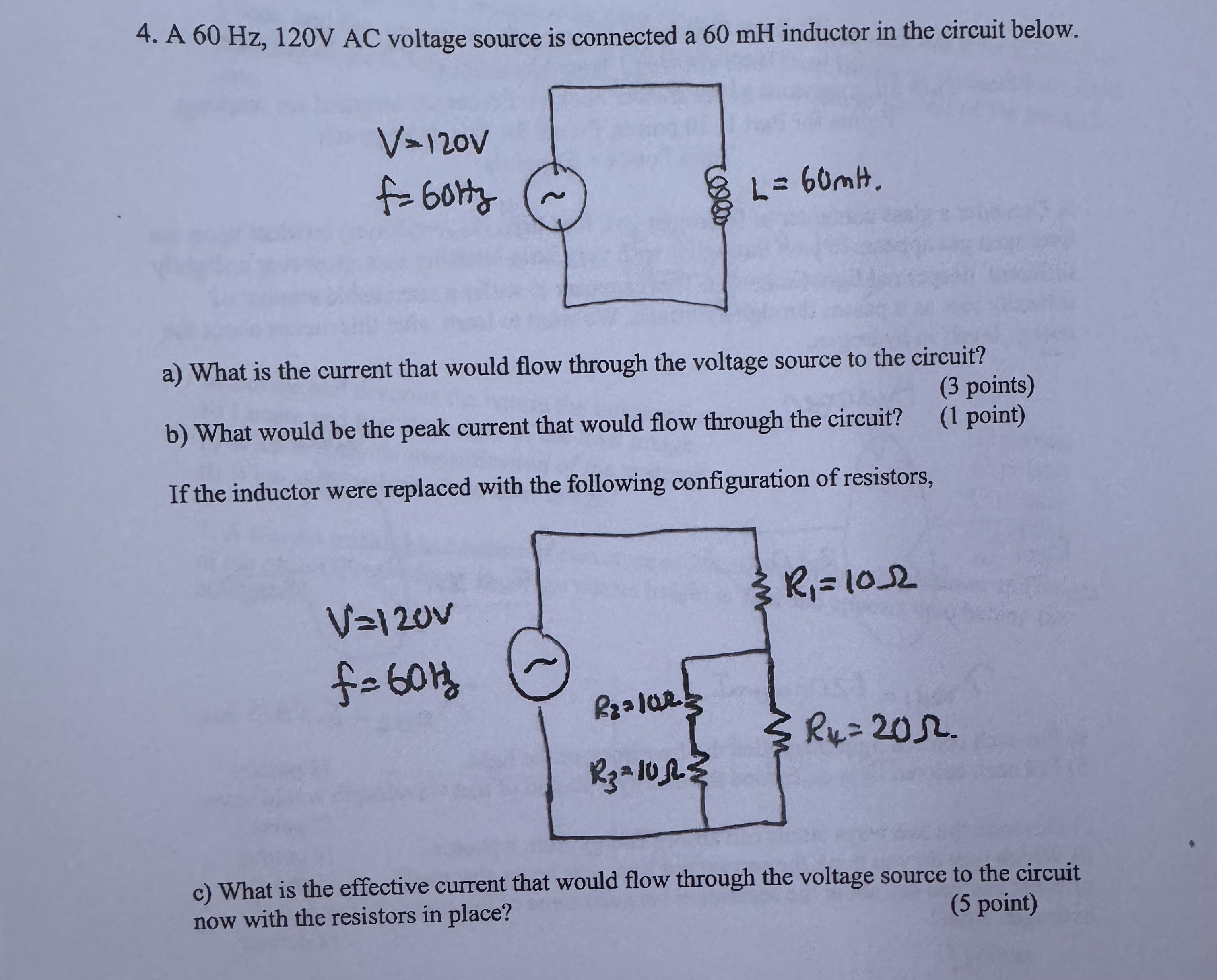 Solved A 60Hz,120VAC voltage source is connected a 60mH | Chegg.com