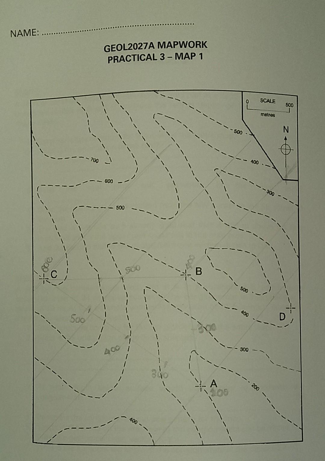 Solved PRACTICAL 3 - MAP 1 SCALE 0 600 metres N 500 800 500 | Chegg.com