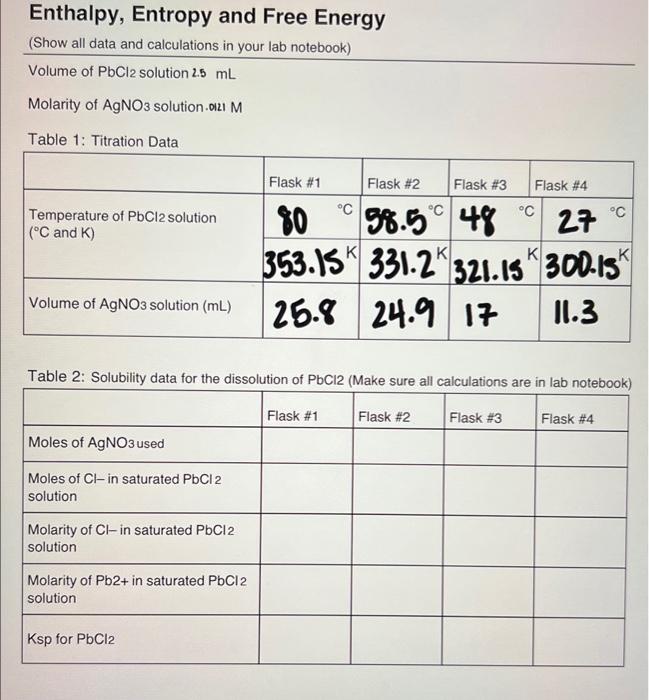 Solved Enthalpy, Entropy and Free Energy (Show all data and  display picture 2