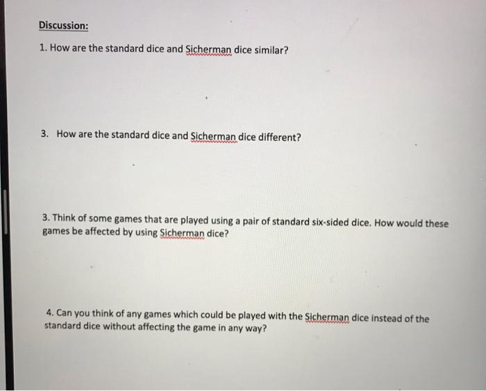 Solved Part 1 Sicherman Dice Standard Dice Probability