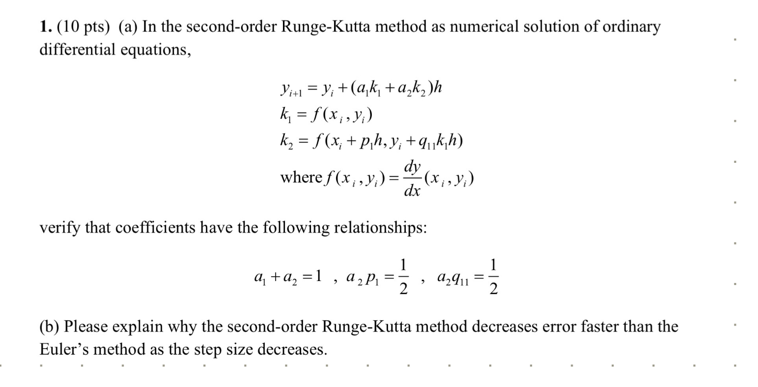Solved 10 pts a in the second order runge kutta method chegg