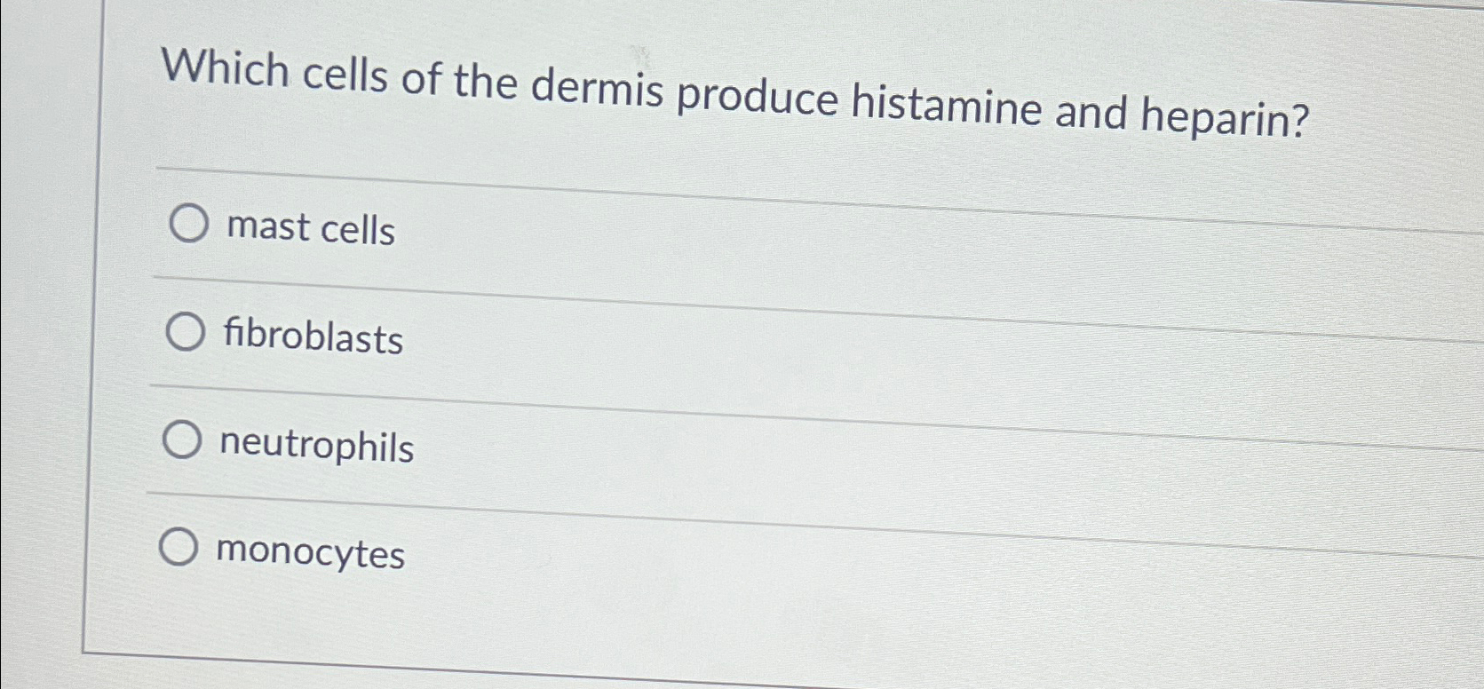 Solved Which cells of the dermis produce histamine and