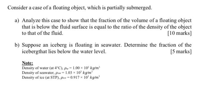 Solved Consider a case of a floating object, which is | Chegg.com