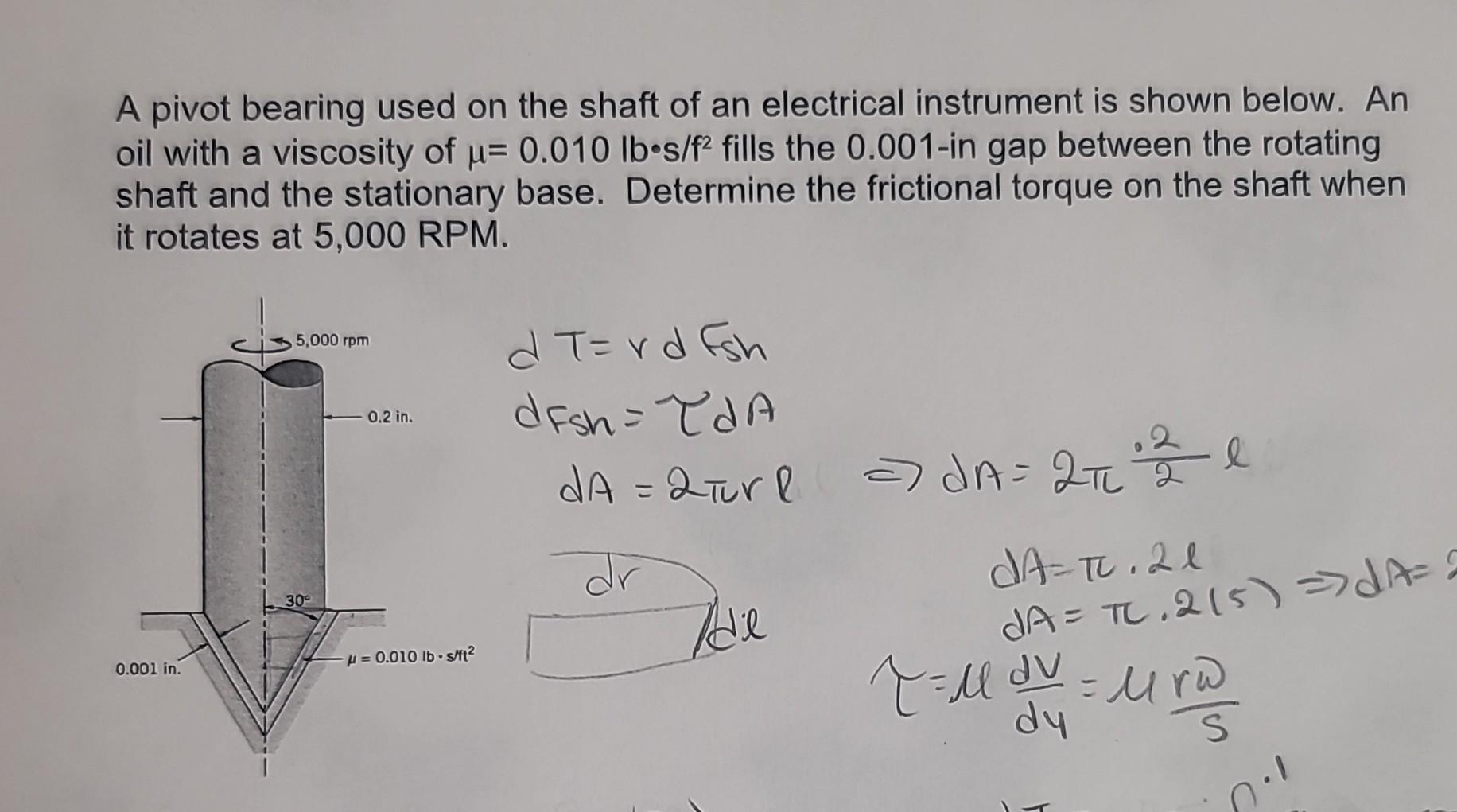 Solved A pivot bearing used on the shaft of an electrical