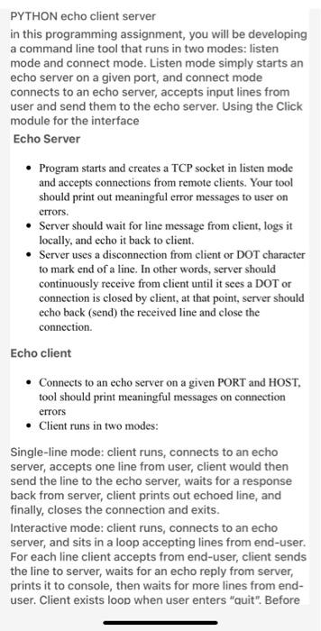 Solved PYTHON echo client server in this programming | Chegg.com