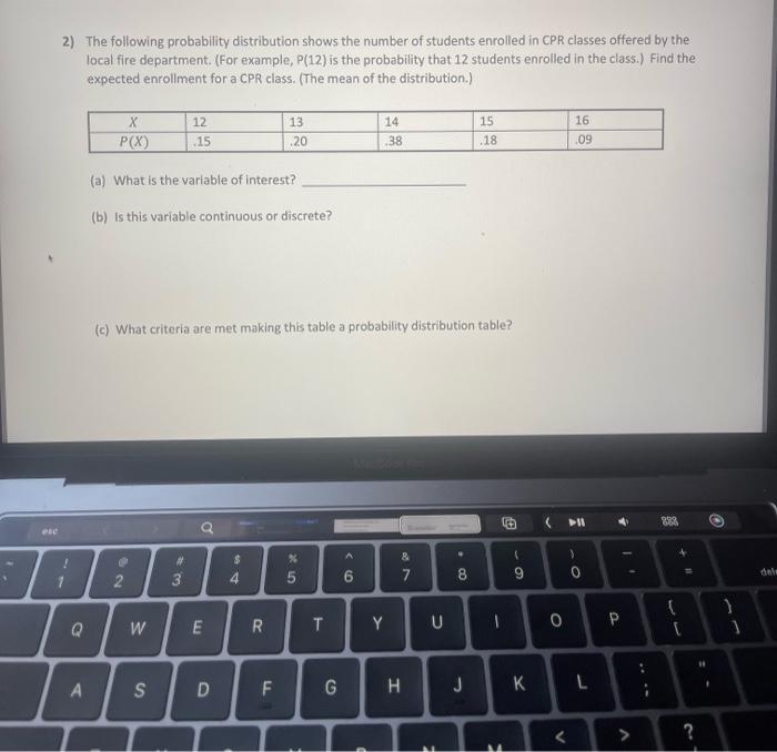 Solved The following probability distribution shows the | Chegg.com
