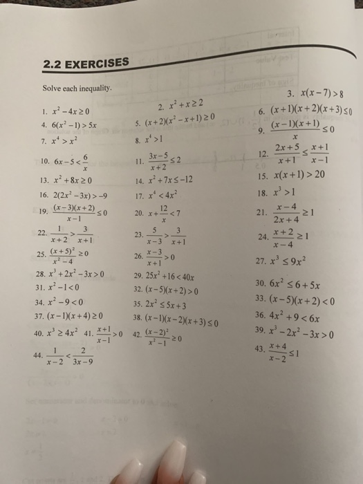 Solved 2 2 Exercises Solve Each Inequality 1 X2 4x 4 Chegg Com