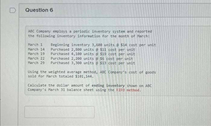 Solved ABC Company Employs A Periodic Inventory System And | Chegg.com