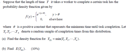 Solved Suppose the the length of time Y it takes a worker to | Chegg.com