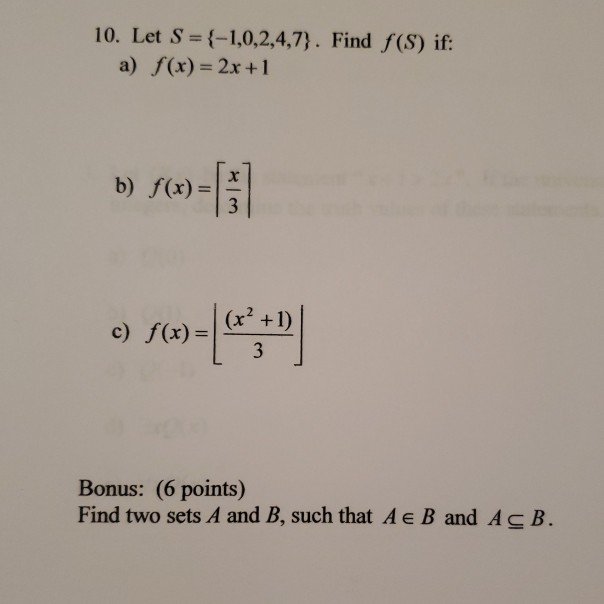 Solved 10 Let S 10247 Find Fs If A Fx 2x 2778