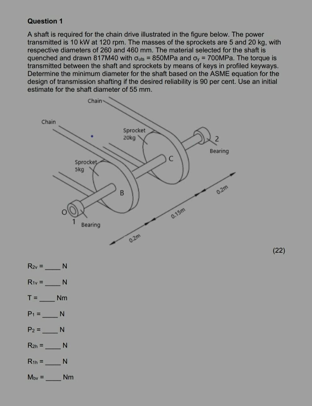 Solved Question 1 A shaft is required for the chain drive | Chegg.com