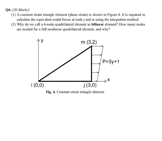 Solved Q4. [20 Marks (1) A constant strain triangle element | Chegg.com