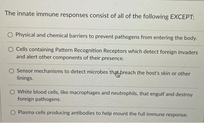 Solved The innate immune responses consist of all of the | Chegg.com