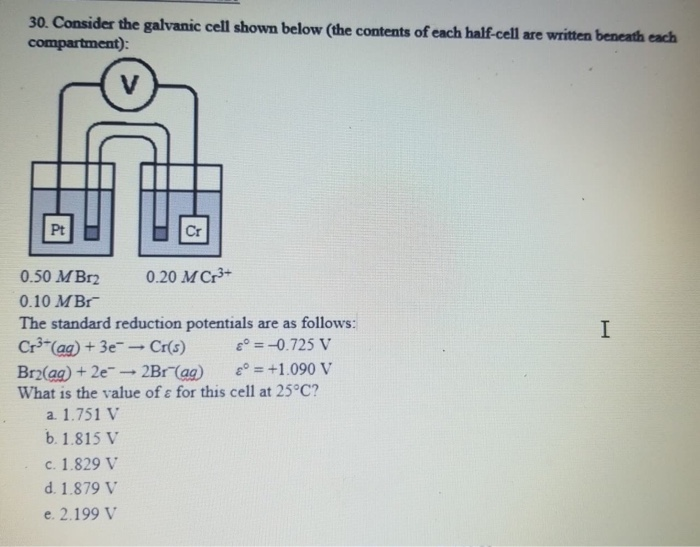 30. Consider the galvanic cell shown below (the | Chegg.com
