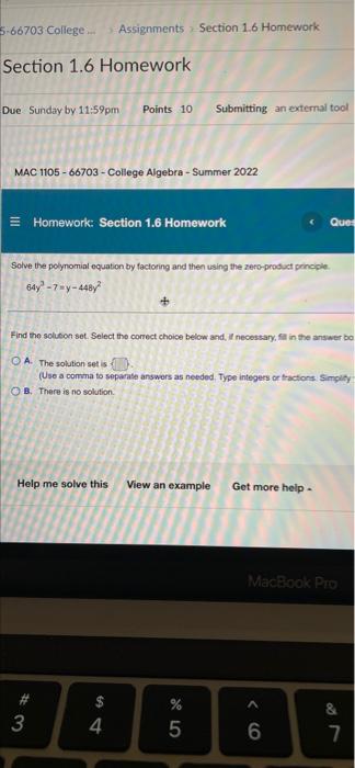 Solved 5-66703 College.... Assignments Section 1.6 Homework | Chegg.com