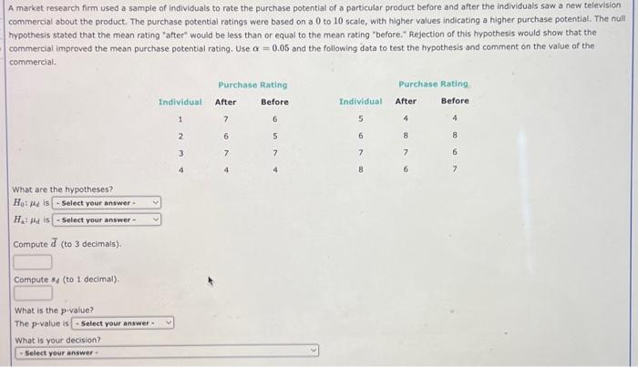 Solved A Market Research Firm Used A Sample Of Individuals | Chegg.com