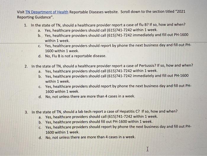 Solved Visit TN Department of Health Reportable Diseases