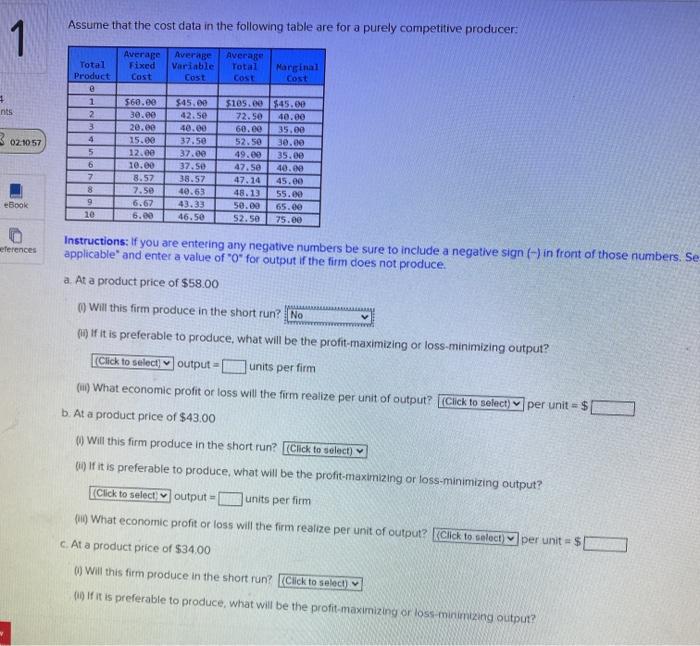 Solved D In The Table Below Complete The Short run Chegg
