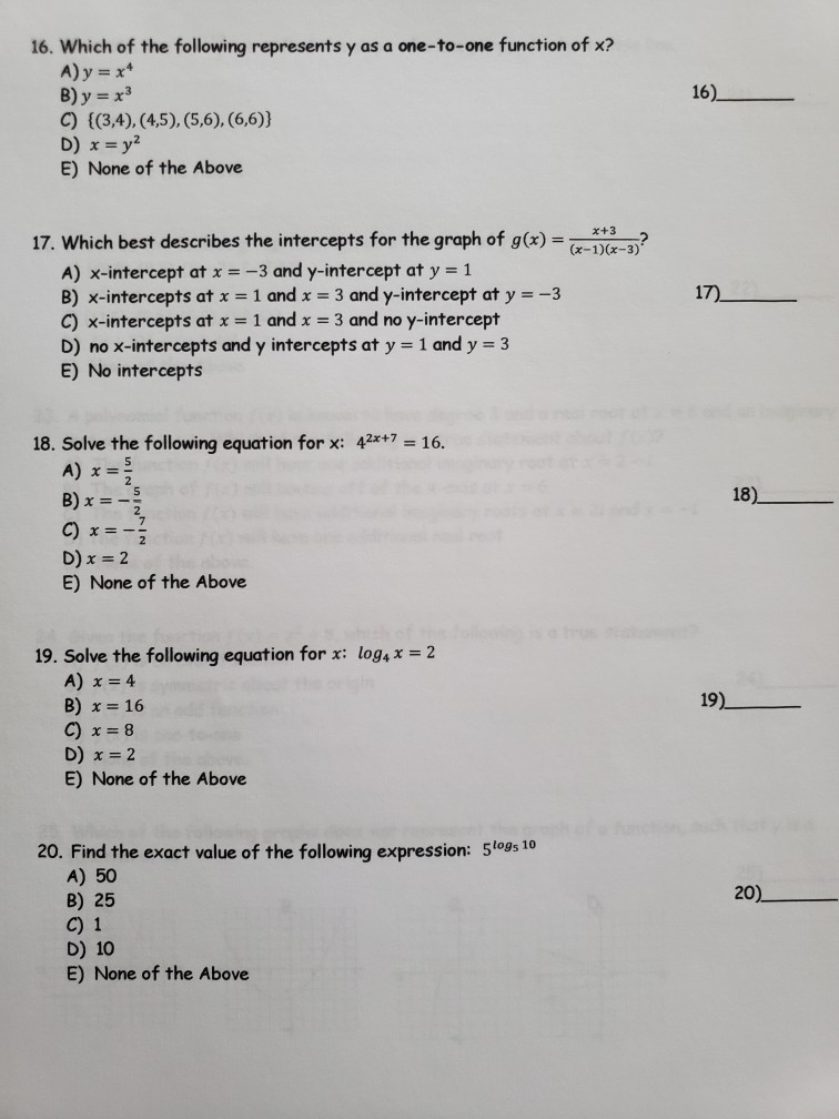 16 16 Which Of The Following Represents Y As A Chegg Com