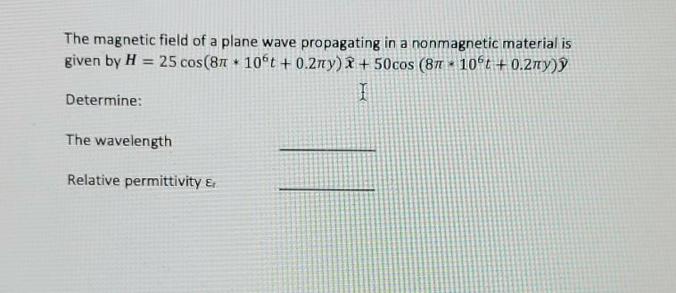 Solved The magnetic field of a plane wave propagating in a | Chegg.com