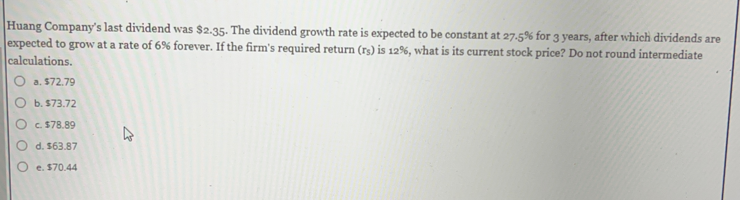 Solved Huang Company's last dividend was 2.35. ???The