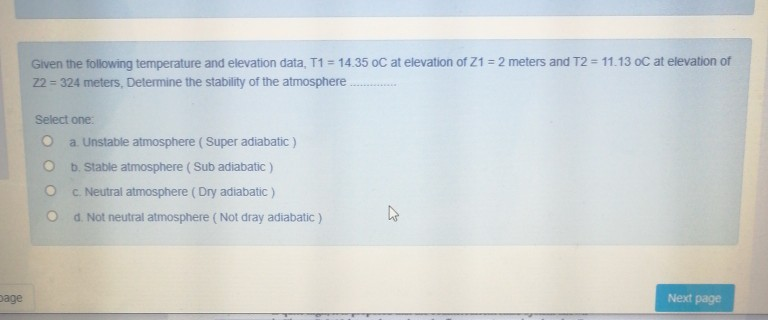 Solved Given the following temperature and elevation data, | Chegg.com