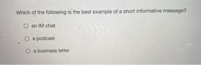 Solved Which of the following is the best example of a short | Chegg.com