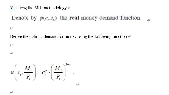V. Using the MIU methodology Denote by plc.i.) the | Chegg.com