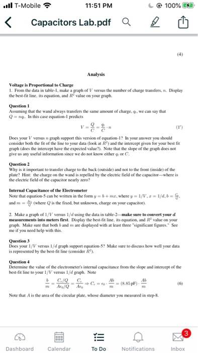 Solved C 100 43 11 T Mobile 11 51 Pm Capacitors Lab Pd Chegg Com
