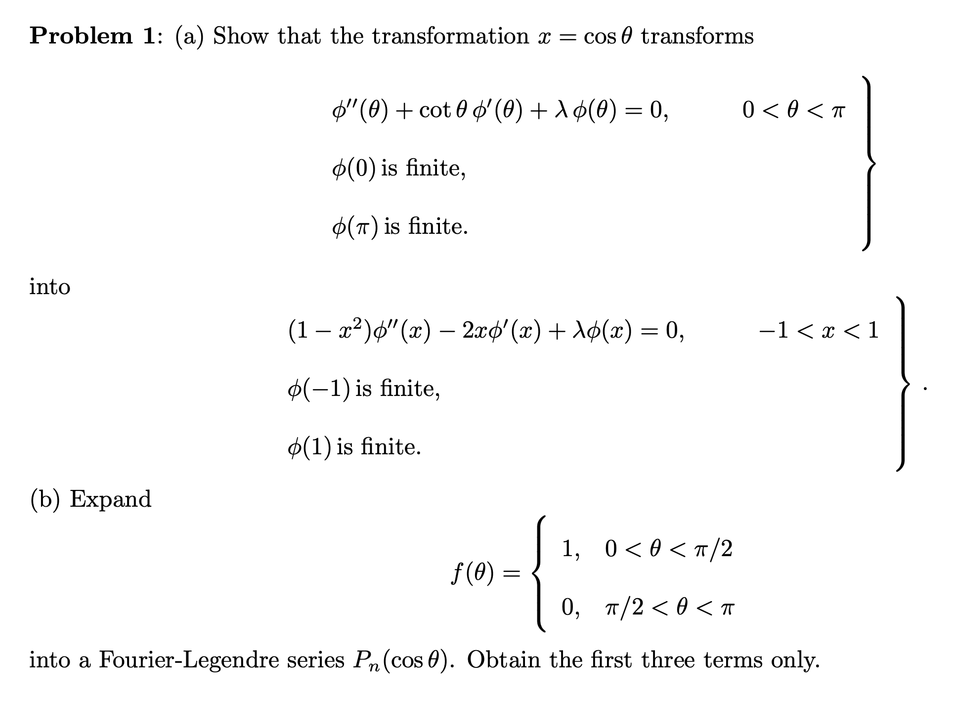 Solved Problem 1: (a) Show that the transformation x=cosθ | Chegg.com