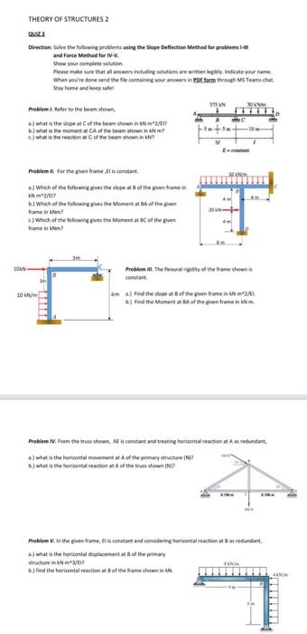 Solved THEORY OF STRUCTURES 2 Direction Solve The Following | Chegg.com