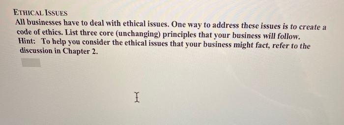 Solved ETHICAL ISSUES All businesses have to deal with | Chegg.com