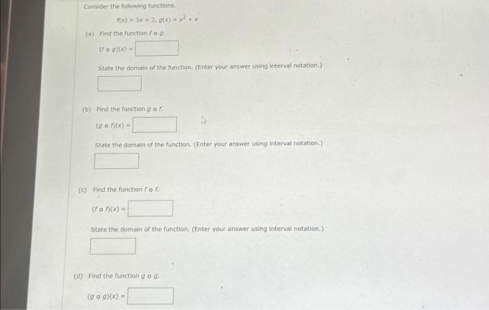 Solved Consider the following functions. f(x) = 5x + 2, g(x) | Chegg.com