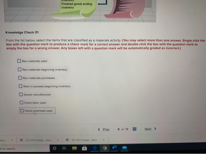 Solved Finished goods ending inventory Knowledge Check 01