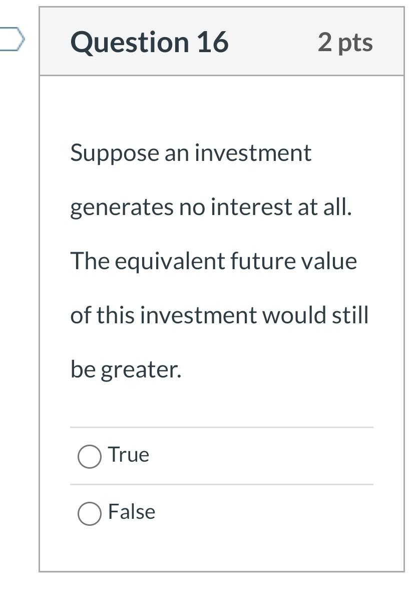 Solved Question 16 2 pts Suppose an investment generates no | Chegg.com