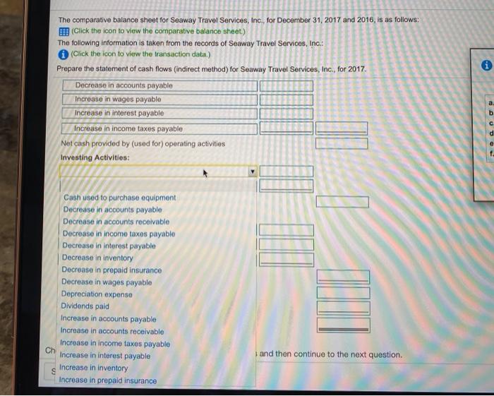 Solved The comparative balance sheet for Seaway Travel | Chegg.com