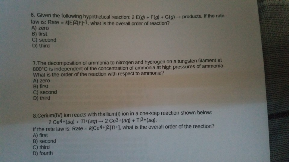 Solved 6 Given The Following Hypothetical Reaction 2 E Chegg Com
