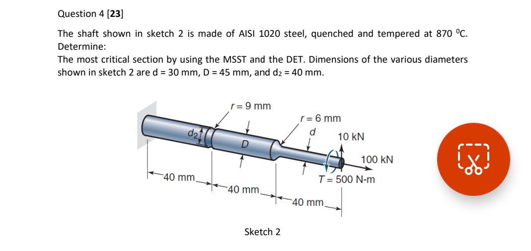 Solved The Shaft Shown In Sketch 2 Is Made Of AISI 1020 | Chegg.com