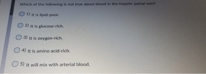 Solved Which of the following is not true about blood in the | Chegg ...