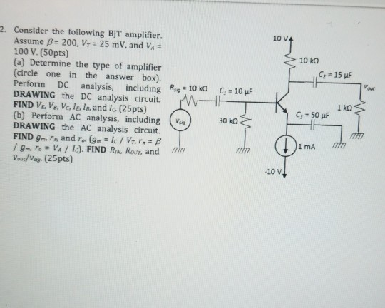 Solved 10 ko C = 15 ur 2. Consider the following BJT | Chegg.com