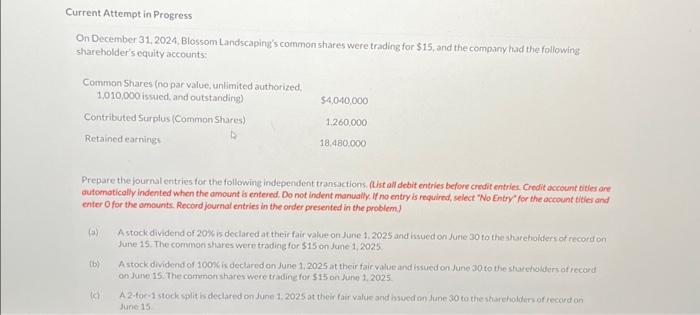 Solved Current Attempt in Progress On December 31, 2024, | Chegg.com