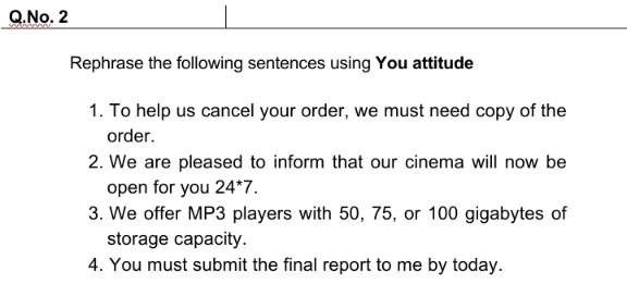 Q.No. 2 Rephrase the following sentences using You | Chegg.com