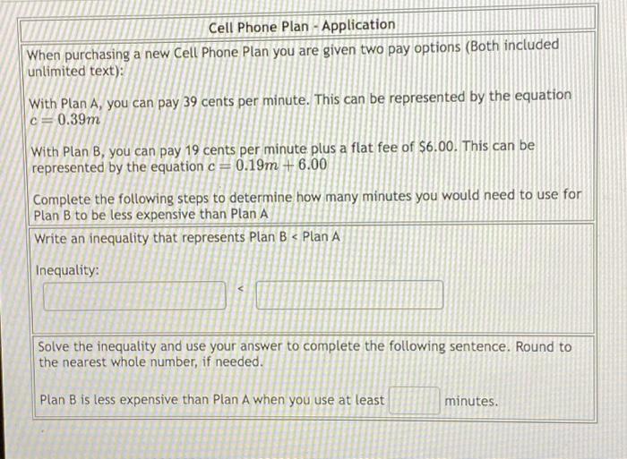 Solved Cell Phone Plan - Application When purchasing a new | Chegg.com
